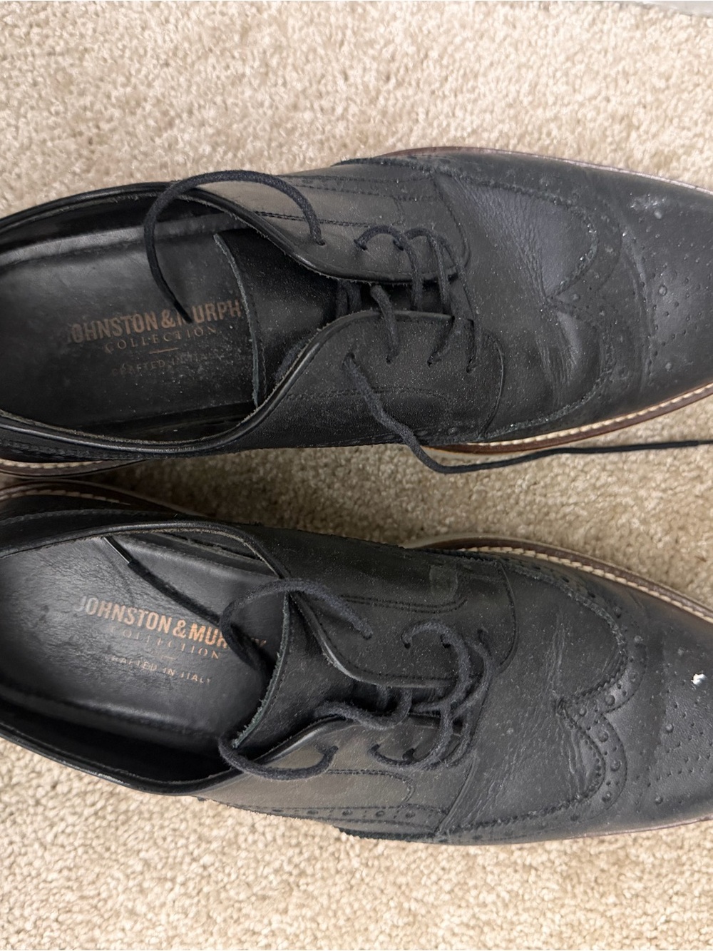 Johnston & Murphy Black Leather Brogue Derby Shoes